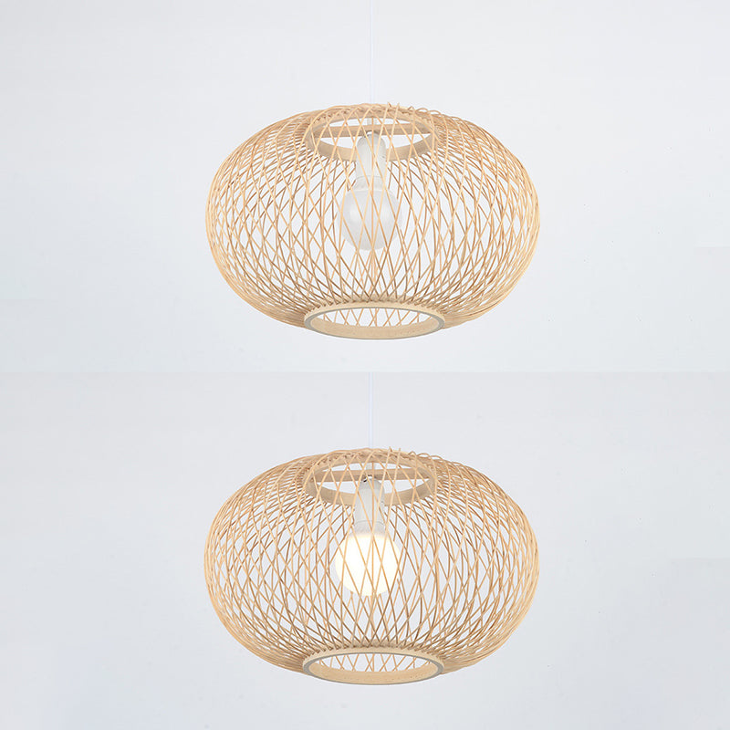 Luce del soffitto di lanterna rotonda cinese BEIGE BAMBOO 1 RISTATO LIGUATO IL LIGHTINA A PENDANTE