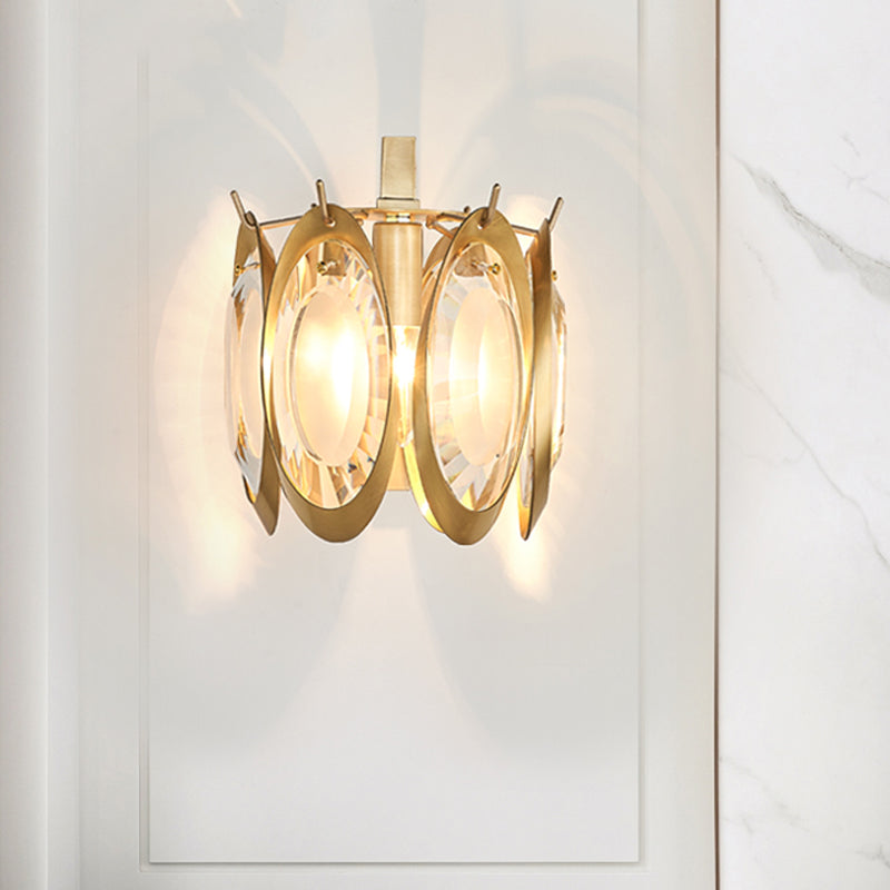 1 Bulb Brass and Crystal Wall Sconce Colonial Style Golden Oval Wall Lighting Fixture
