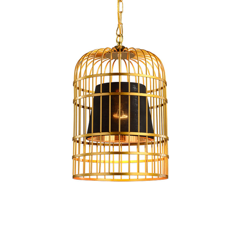 Gold Cage Shade Pendant Lighting New Chinese Style Retro 1 Light Restaurant Hanging Lamp