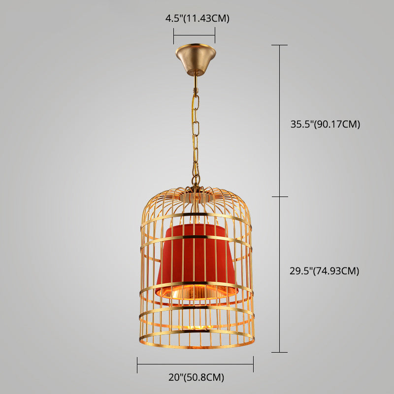 Gold Cage Shade Pendant Lighting New Chinese Style Retro 1 Light Restaurant Hanging Lamp