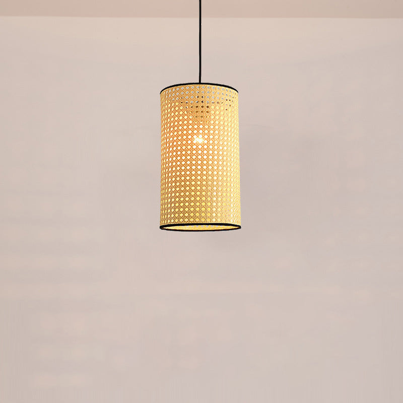 Tambour rotin pendentif pendentif suspendu lampe asiatique style 1 lumière suspendue plafond plafond en beige pour le salon