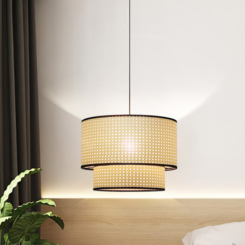 Tambour rotin pendentif pendentif suspendu lampe asiatique style 1 lumière suspendue plafond plafond en beige pour le salon