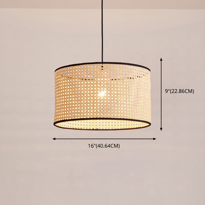 Tambour rotin pendentif pendentif suspendu lampe asiatique style 1 lumière suspendue plafond plafond en beige pour le salon