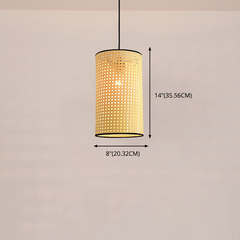 Tambour rotin pendentif pendentif suspendu lampe asiatique style 1 lumière suspendue plafond plafond en beige pour le salon