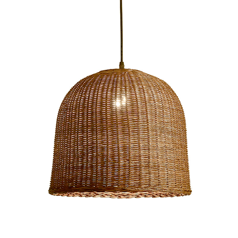 Farmhouse Natural Rattan Ciondolo illuminazione a 1 luce Sala da pranzo a sospensione in marrone