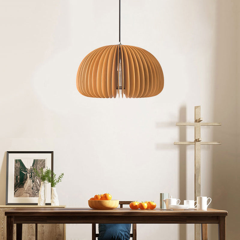 Luz de calabaza de madera de madera beige estilo chino 1 lámpara colgante de techo de restaurante ligero