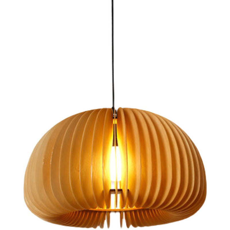 Luz de calabaza de madera de madera beige estilo chino 1 lámpara colgante de techo de restaurante ligero