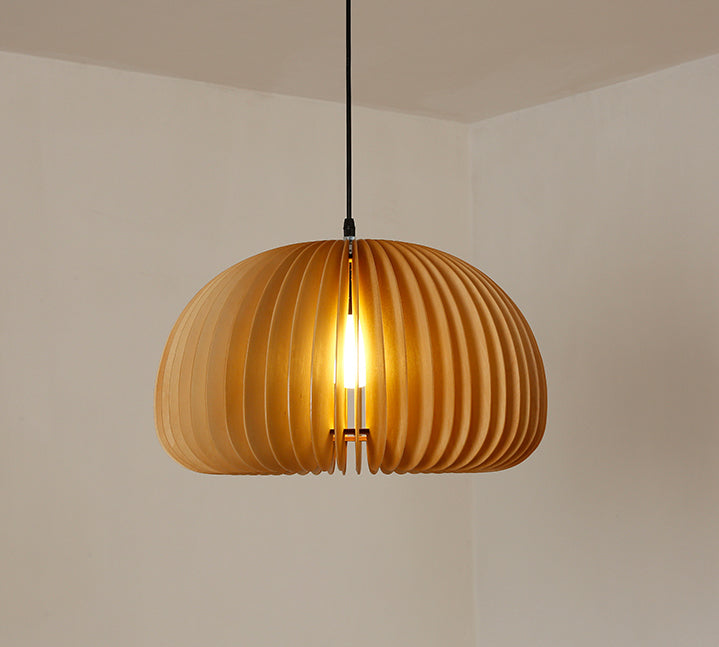 Luz de calabaza de madera de madera beige estilo chino 1 lámpara colgante de techo de restaurante ligero