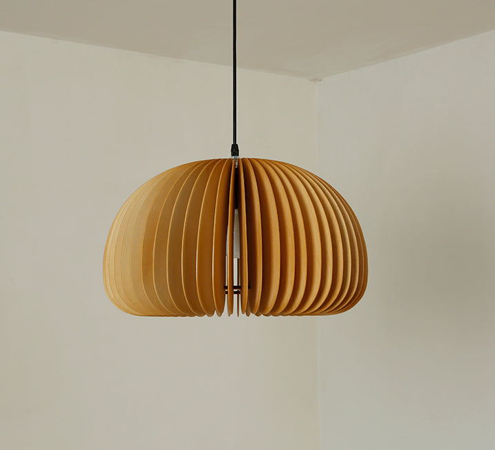 Luz de calabaza de madera de madera beige estilo chino 1 lámpara colgante de techo de restaurante ligero