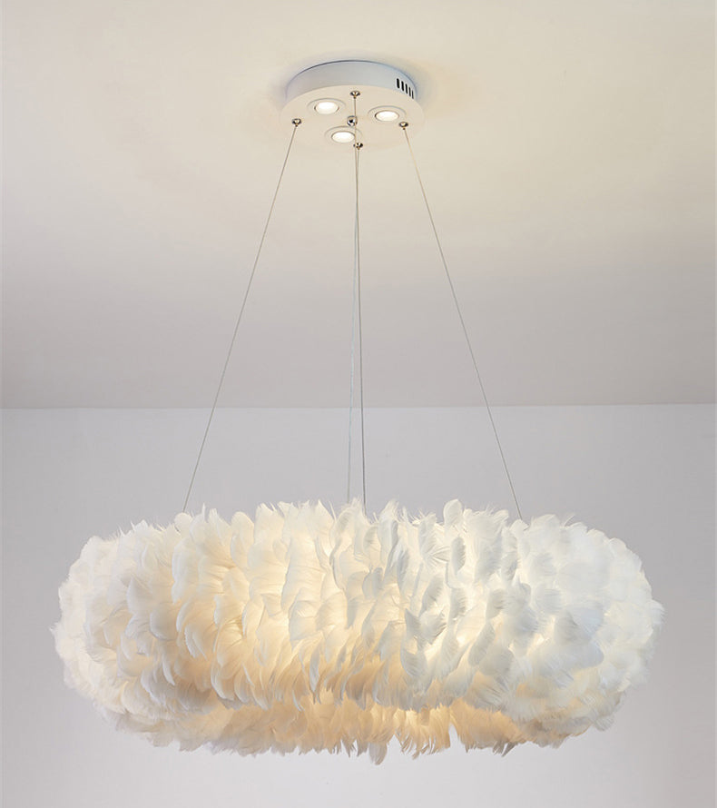 Art Deco Feather Pendant Lighting Modern Nordic Creative Round Hanging Ceiling Light for Bedroom