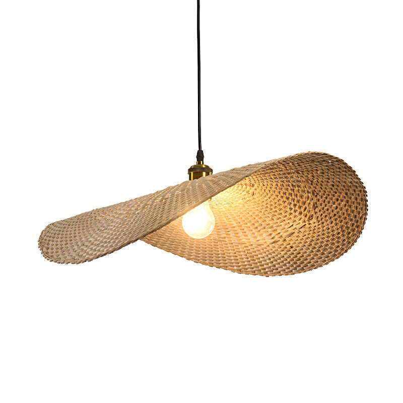 Paille beige Forme de la forme de suspension de la lampe suspendue asiatique 1-Light Bamboo Plafond Pendant Light pour table à manger