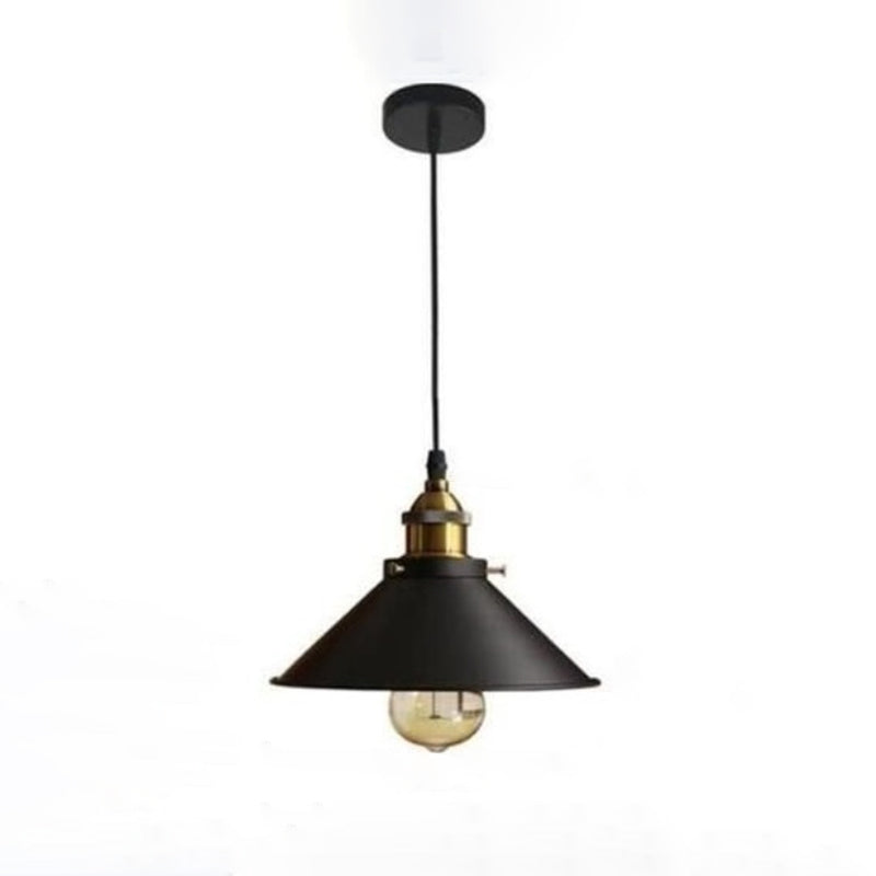 Black 1 Light Pendant Light Industrial Retro Tapered Shade Metal Hanging Lamp  for Dining Room