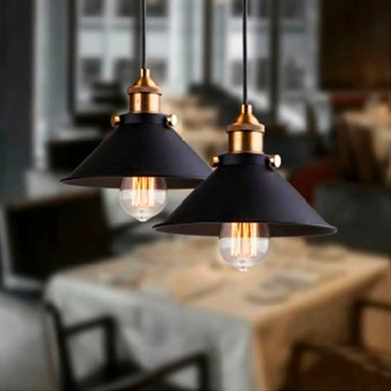 Black 1 Light Pendant Light Industrial Retro Tapered Shade Metal Hanging Lamp  for Dining Room