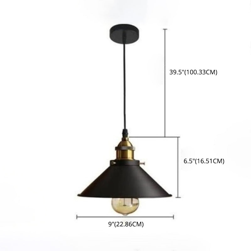 Black 1 Light Pendant Light Industrial Retro Tapered Shade Metal Hanging Lamp  for Dining Room