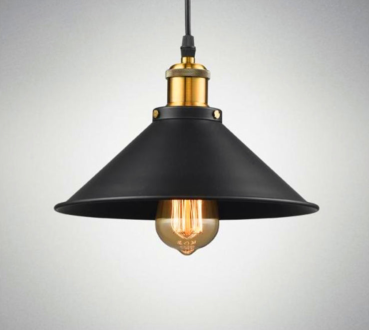 Black 1 Light Pendant Light Industrial Retro Tapered Shade Metal Hanging Lamp  for Dining Room