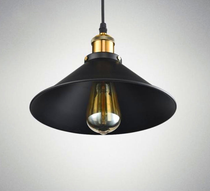 Black 1 Light Pendant Light Industrial Retro Tapered Shade Metal Hanging Lamp  for Dining Room