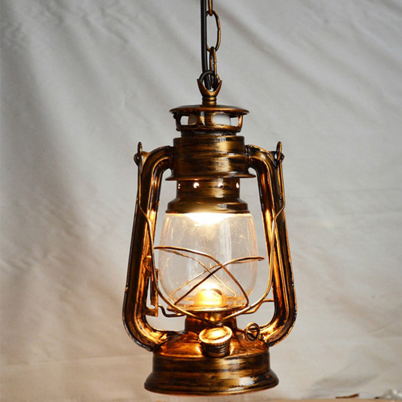 Vintage Industrial Kerosene Horse Pendant Light Metal Chain 1 Light Restaurant Hanging Lamp