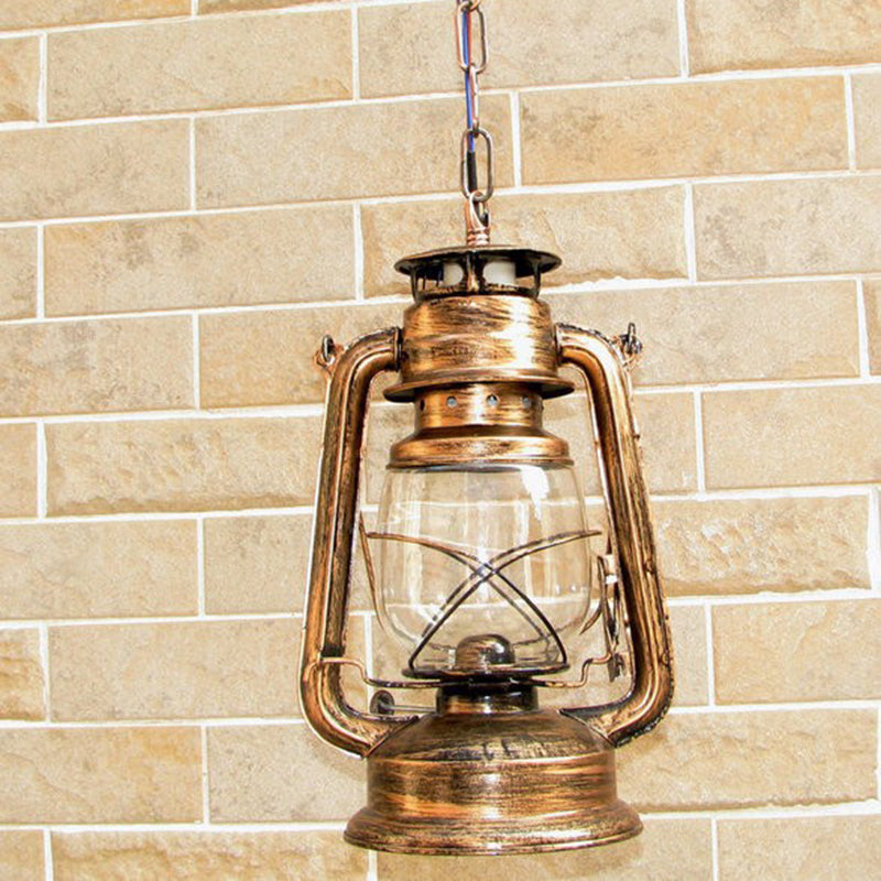 Vintage Industrial Kerosene Horse Pendant Light Metal Chain 1 Light Restaurant Hanging Lamp