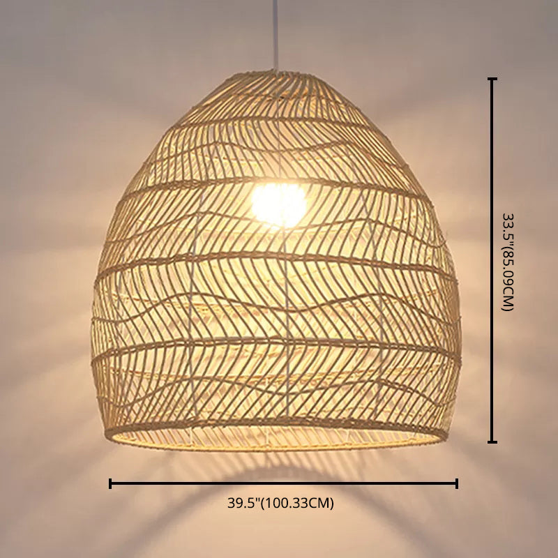 Handwoven Dome Pendant Light Fixture Chinese Rattan Fiber 1-Light Ceiling Light for Dining Table