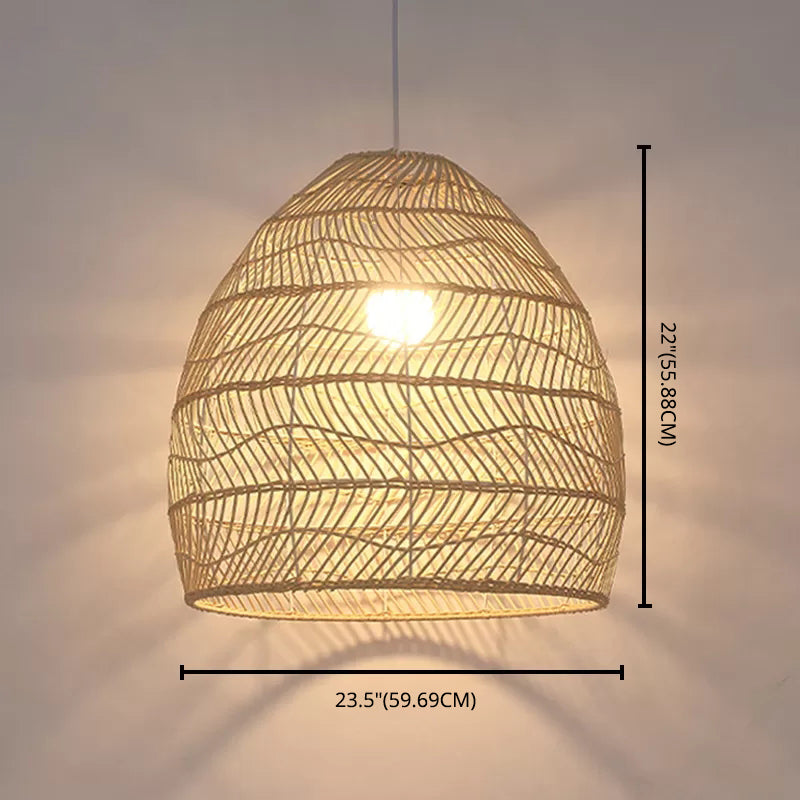 Handwoven Dome Pendant Light Fixture Chinese Rattan Fiber 1-Light Ceiling Light for Dining Table