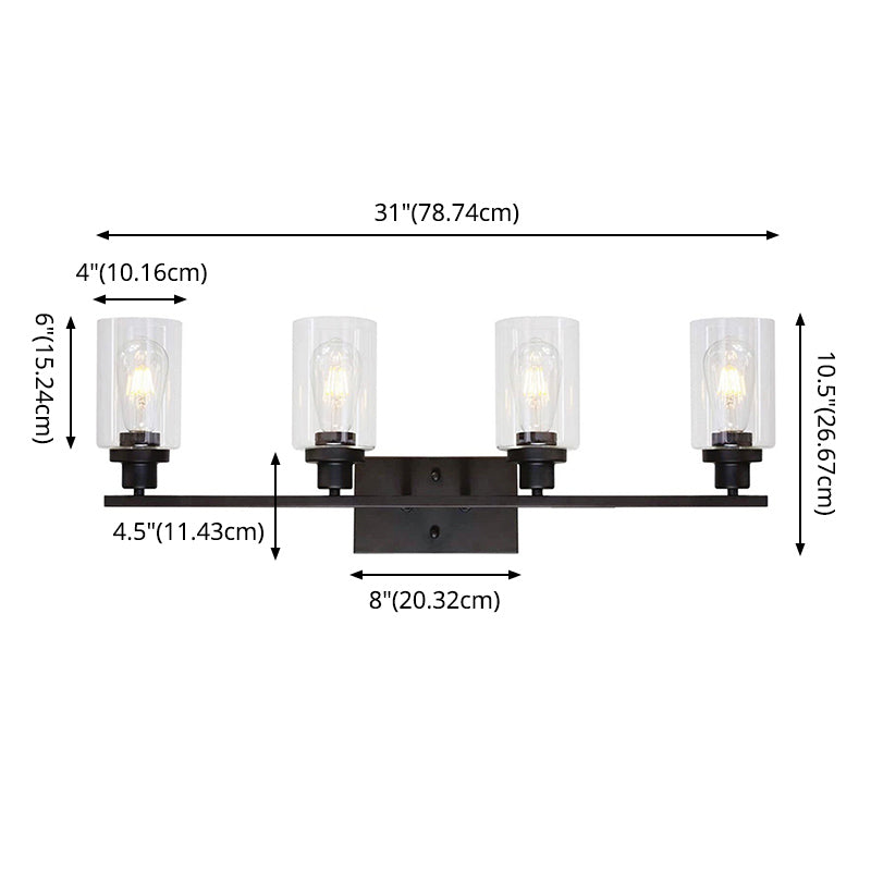 Luces de espejo de tocador de cilindro Estilo industrial americano Luz de tocador de vidrio