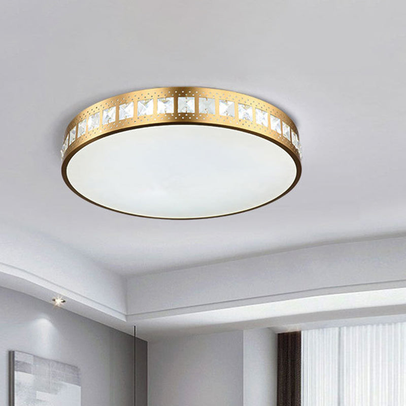 Drum Ceiling Light Simple K9 Crystal Gold 16"/19.5"/23.5" Wide LED Flush Mount Light Fixture in 3 Color/Remote Control Steplesss Dimming Light