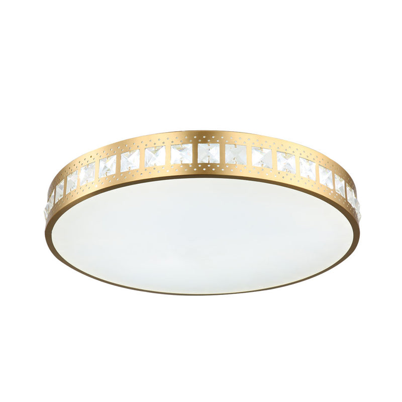 Drum Ceiling Light Simple K9 Crystal Gold 16"/19.5"/23.5" Wide LED Flush Mount Light Fixture in 3 Color/Remote Control Steplesss Dimming Light