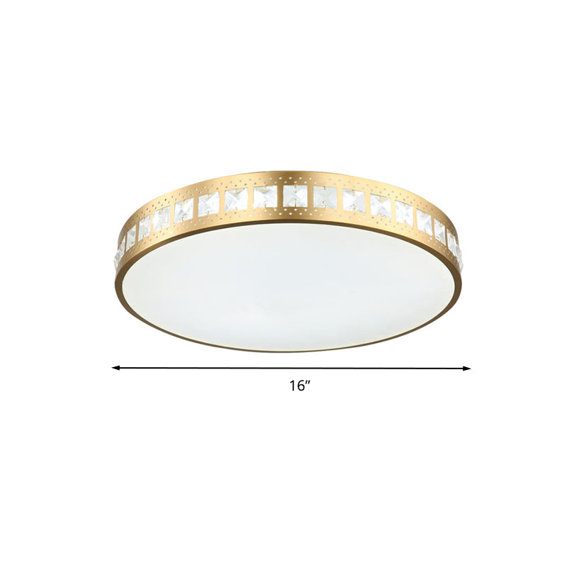 Drum Ceiling Light Simple K9 Crystal Gold 16"/19.5"/23.5" Wide LED Flush Mount Light Fixture in 3 Color/Remote Control Steplesss Dimming Light