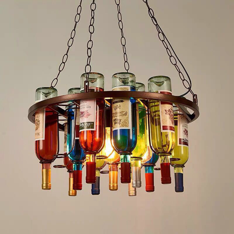 Bunte Weinflasche kreative Kronleuchter Lampe Kunst Dekorativ Retro Hanging Light für Restaurantbars