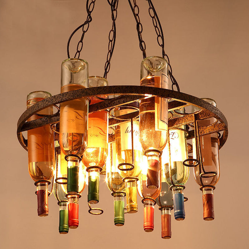 Colorful Wine Bottle Creative Chandelier Lamp Art Decorative Retro Hanging Light for Restaurant Bar