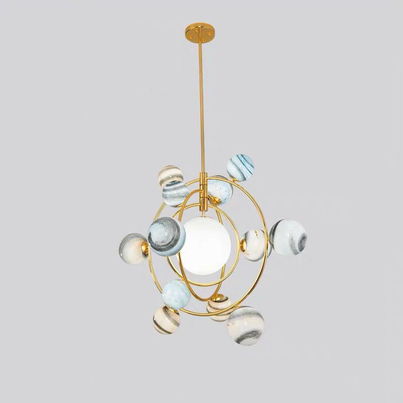 Planet Modeling Glass Ball Chandelier Lamp Nordic Style Multi-Lights Moon Suspension Lighting Fixture for Dining Room