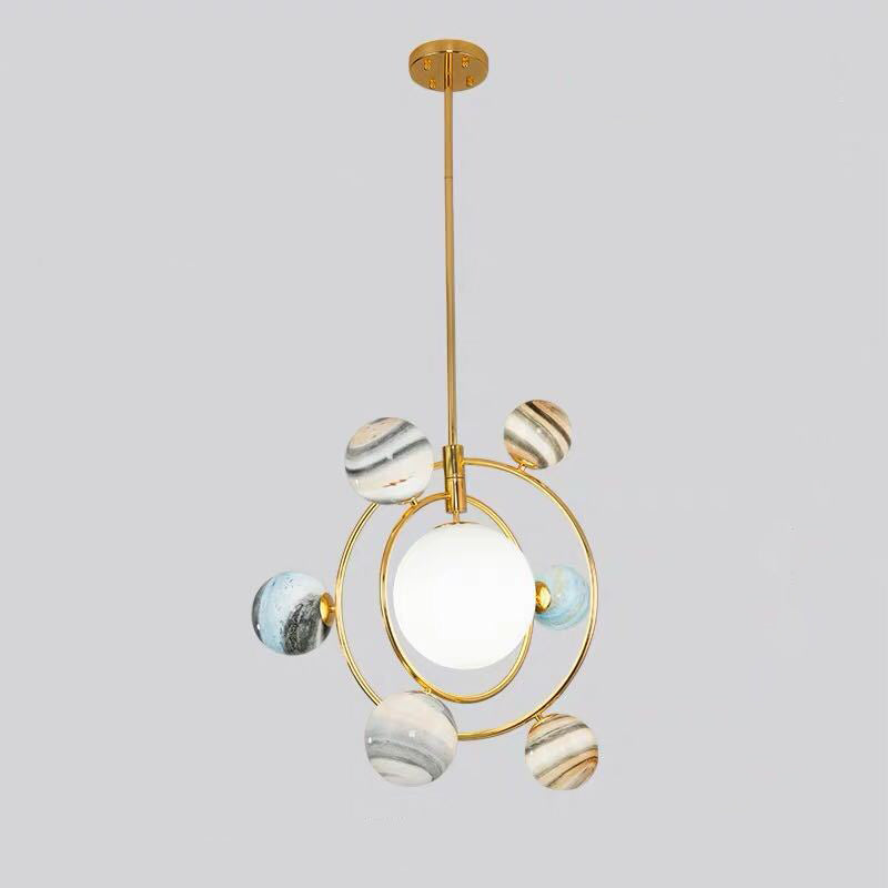 Planet Modeling Glass Ball Chandelier Lamp Nordic Style Multi-Lights Moon Suspension Lighting Fixture for Dining Room