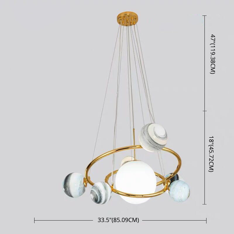 Planet Modeling Glass Ball Chandelier Lamp Nordic Style Multi-Lights Moon Suspension Lighting Fixture for Dining Room