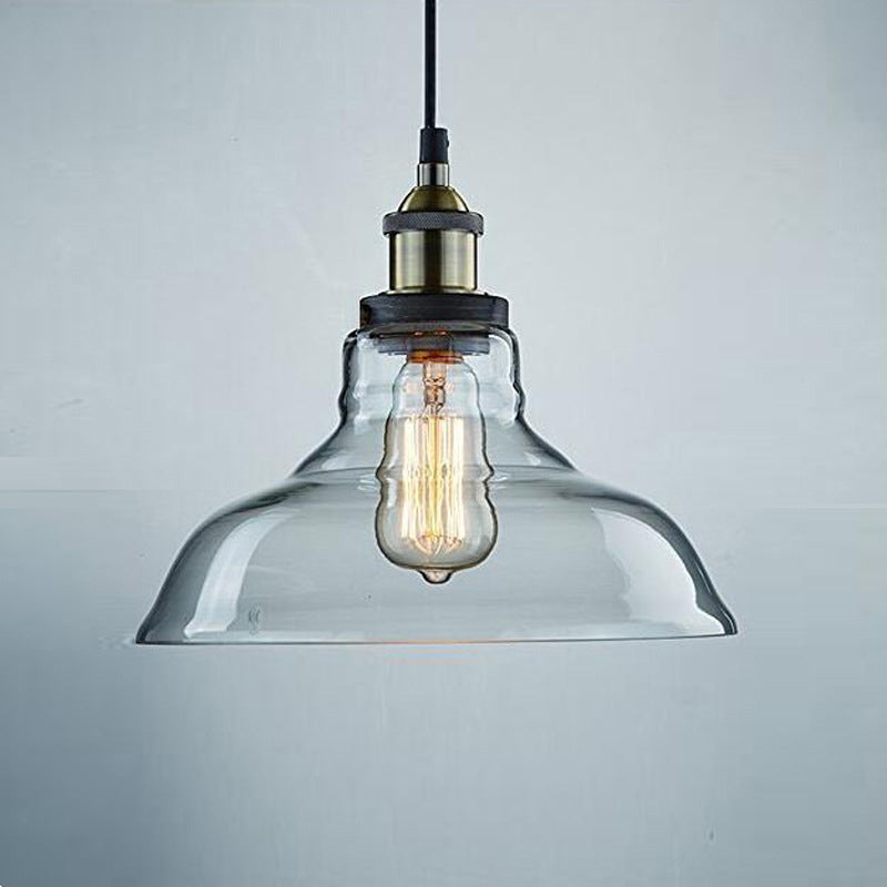 Transparent Glass Dome Shade Suspension Lamp Vintage Industry Style Single Bulb Hanging Light for Corridor Aisle