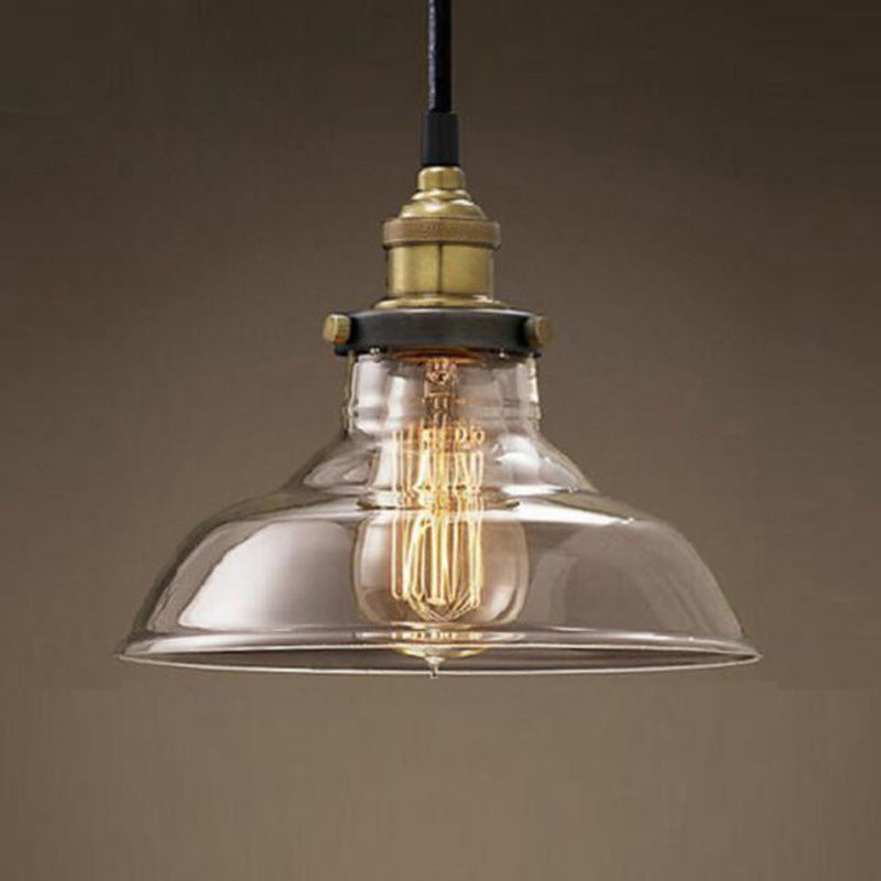 Transparent Glass Dome Shade Suspension Lamp Vintage Industry Style Single Bulb Hanging Light for Corridor Aisle