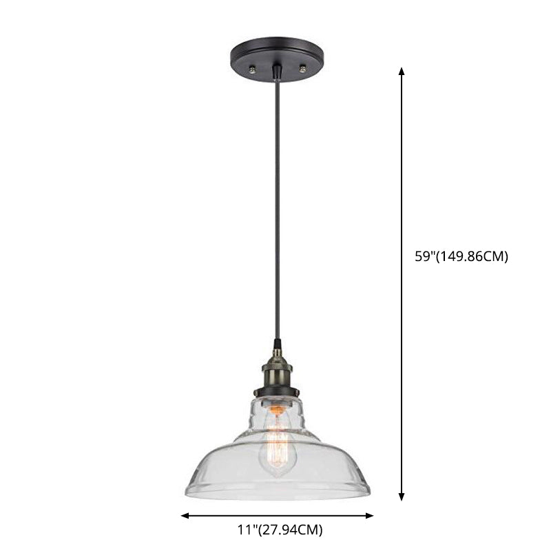 Lámpara de suspensión de tono de cúpula de vidrio transparente estilo vintage de la industria de la industria de la luz colgante para el pasillo del pasillo