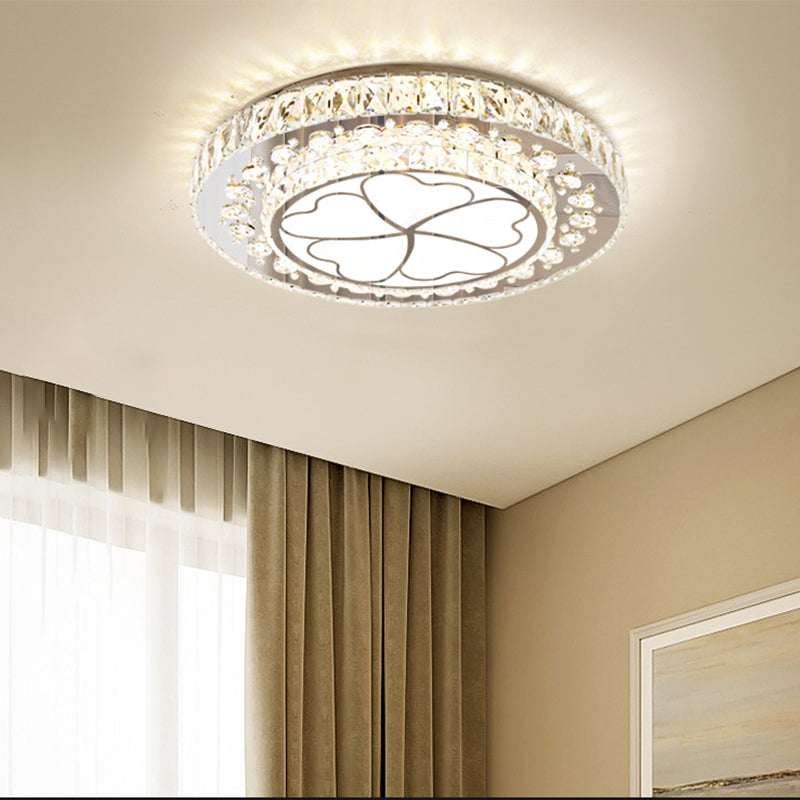 Tiered Crystal Flush Light Contemporary White LED Ceiling Lighting in Third Gear