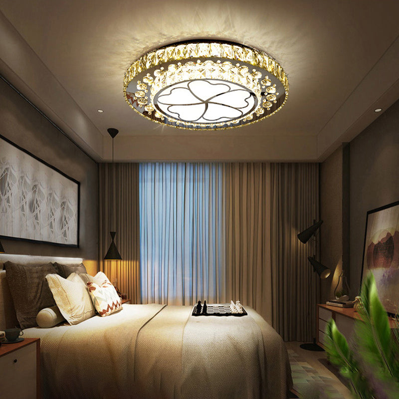 Tiered Crystal Flush Light Contemporary White LED Ceiling Lighting in Third Gear