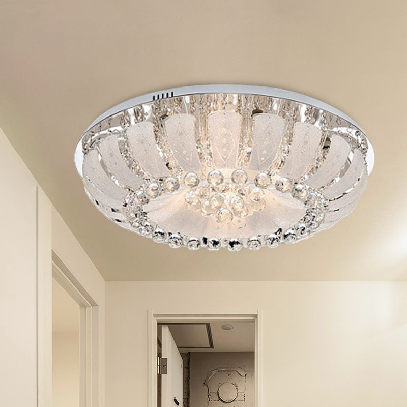 Dome Clear Faceted Crystal Ball Flush Light Modernism 19.5"/23.5" Wide LED Ceiling Lamp