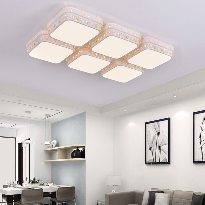 Rectangular Ceiling Light Minimalist Crystal Block White LED Flush Mount Light in Warm/White/3 Color Light