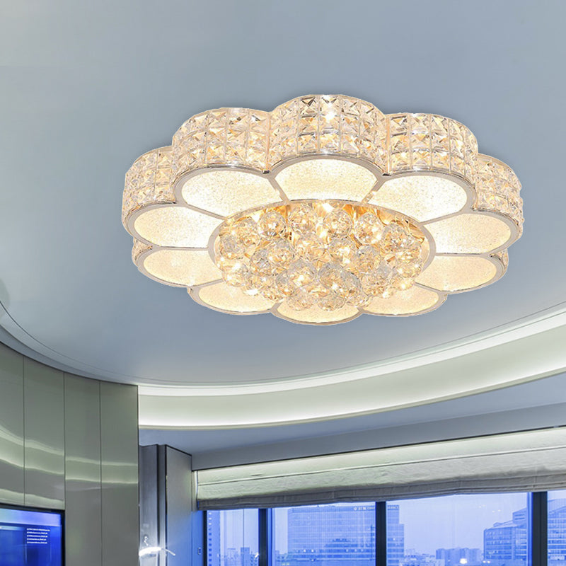 Flower Bedroom Ceiling Fixture Clear Crystal Block Simple Style LED Flush Mount Light in 3 Color Light