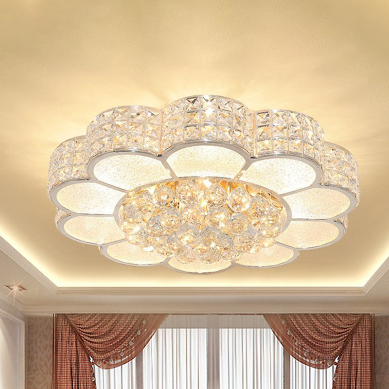 Flower Bedroom Ceiling Fixture Clear Crystal Block Simple Style LED Flush Mount Light in 3 Color Light