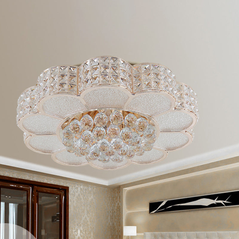 Flower Bedroom Ceiling Fixture Clear Crystal Block Simple Style LED Flush Mount Light in 3 Color Light