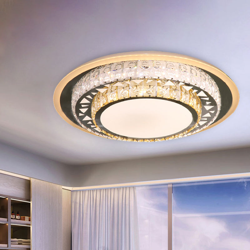 Round Ceiling Light Contemporary Clear Rectangle-Cut Crystal White LED Flush Mount Light