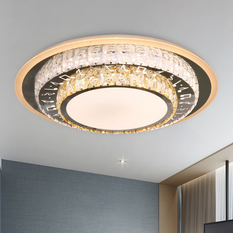 Round Ceiling Light Contemporary Clear Rectangle-Cut Crystal White LED Flush Mount Light