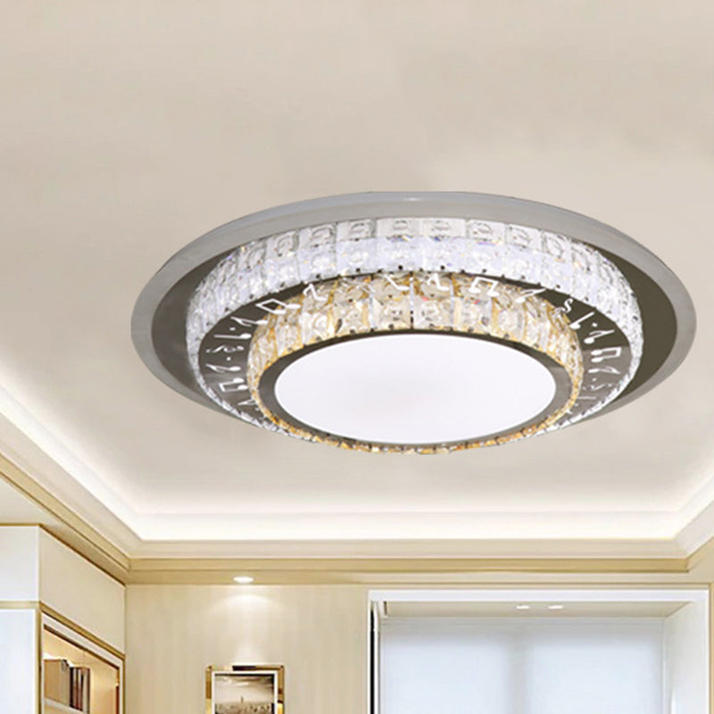 Round Ceiling Light Contemporary Clear Rectangle-Cut Crystal White LED Flush Mount Light