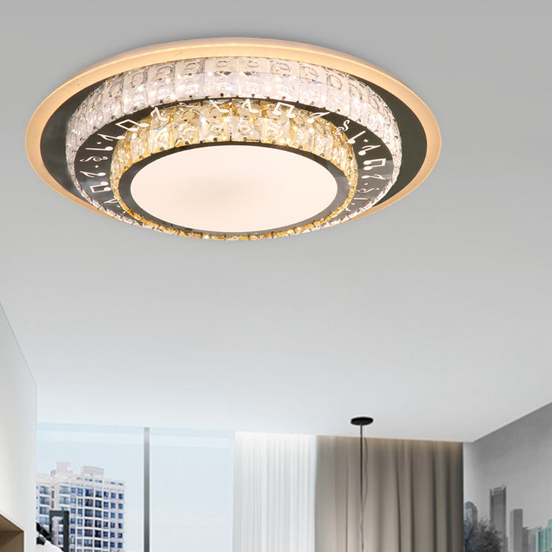 Round Ceiling Light Contemporary Clear Rectangle-Cut Crystal White LED Flush Mount Light