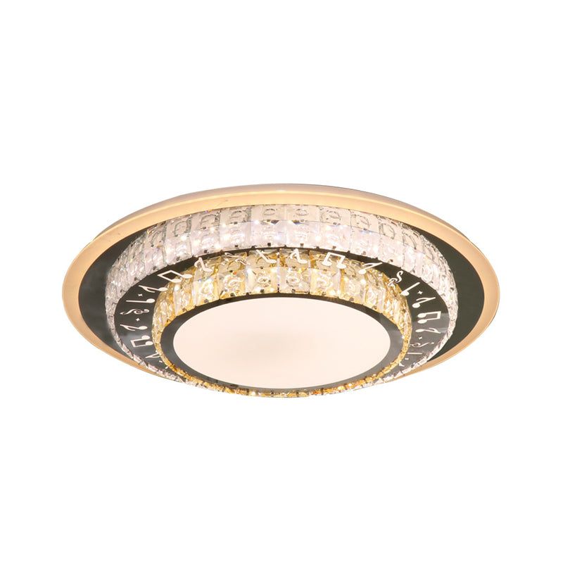 Round Ceiling Light Contemporary Clear Rectangle-Cut Crystal White LED Flush Mount Light