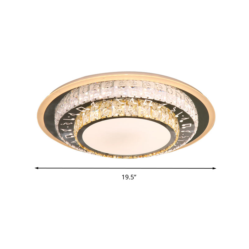 Round Ceiling Light Contemporary Clear Rectangle-Cut Crystal White LED Flush Mount Light