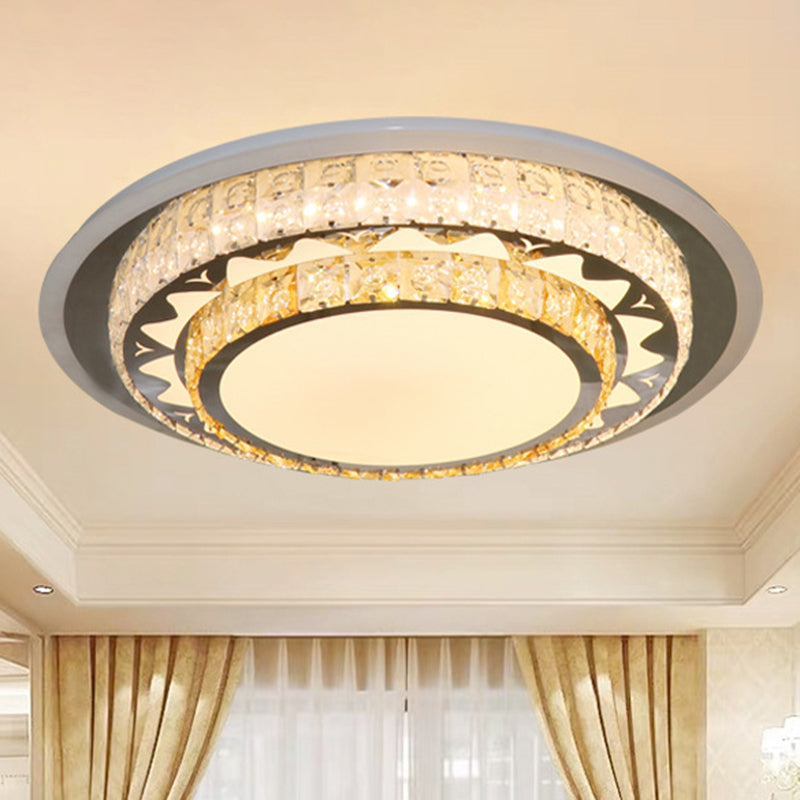 Round Ceiling Light Contemporary Clear Rectangle-Cut Crystal White LED Flush Mount Light